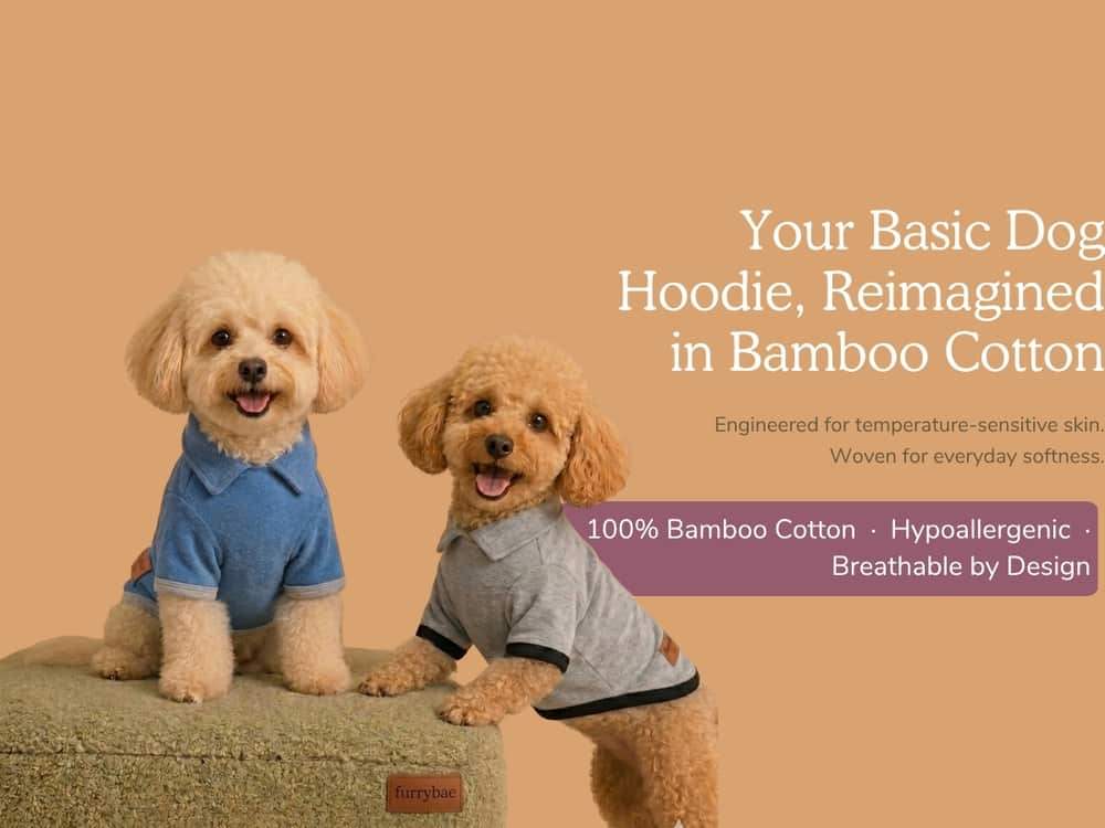 Amazon listing artwork showing dogs in Blue and Grey Furrybae garments